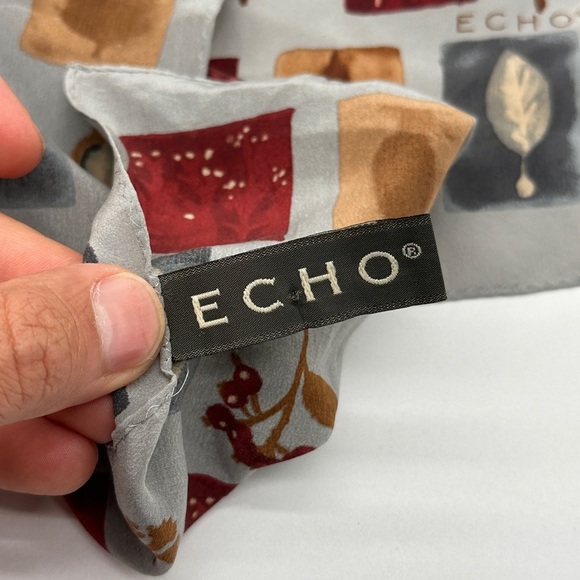 ECHO 100% Silk Scarf Brown Leaves 11 X 52” Made in Japan - Picture 2 of 8
